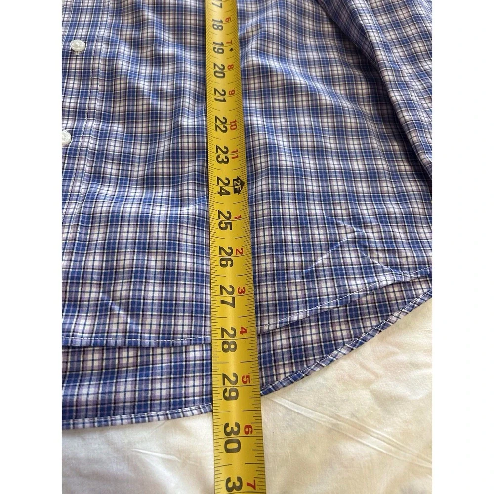 Jos A Bank Traveler  Shirt Mens XL Blue Purple Plaid‎ Slim Fit Dress Button Up